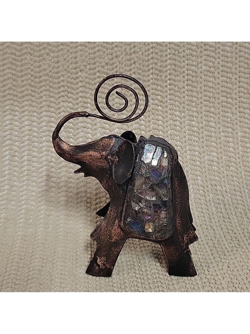 Bronze Metal Glass Inlay 5" Elephant Figure/Picture Holder, Unbranded